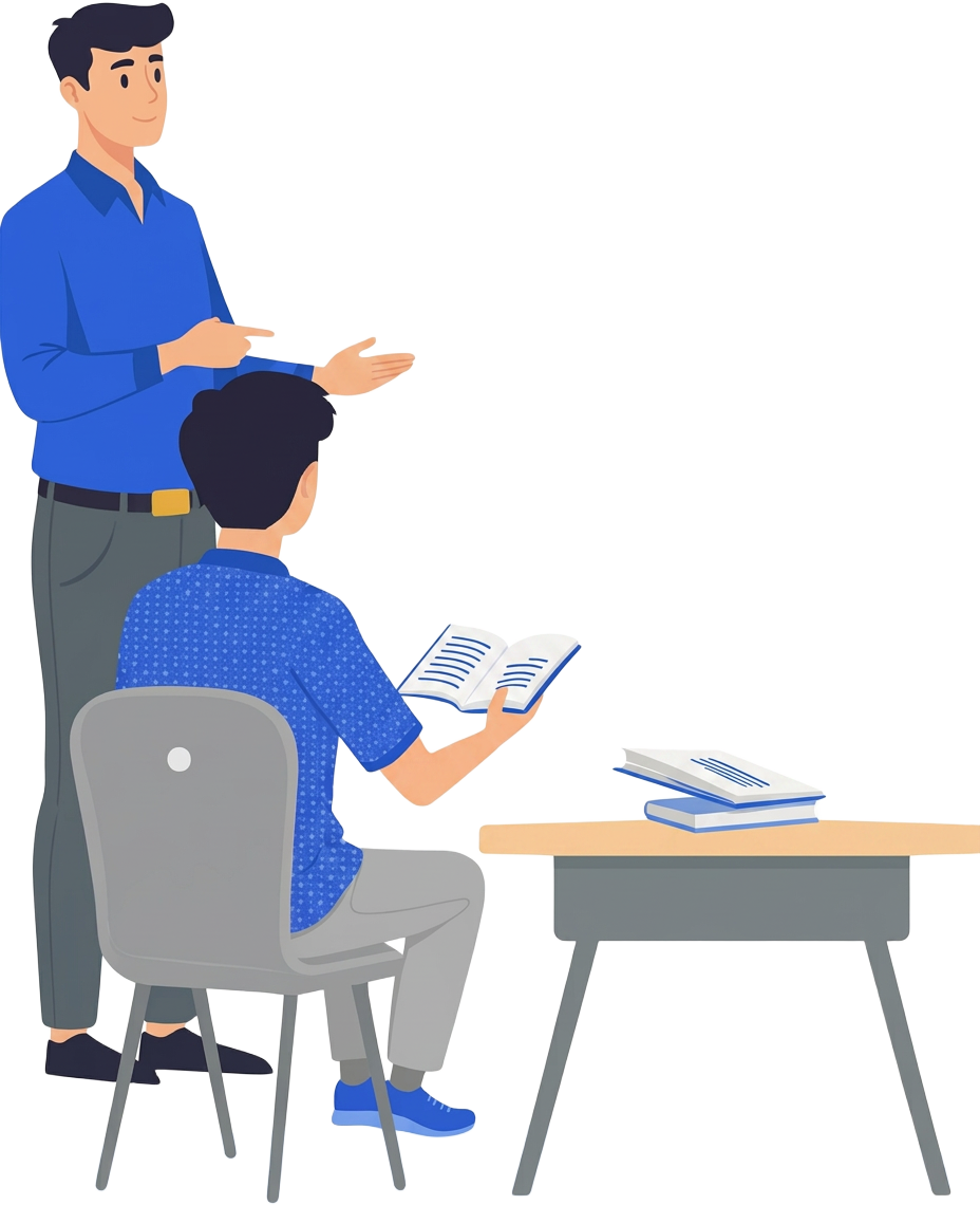 Tutor teaching a student at a study desk